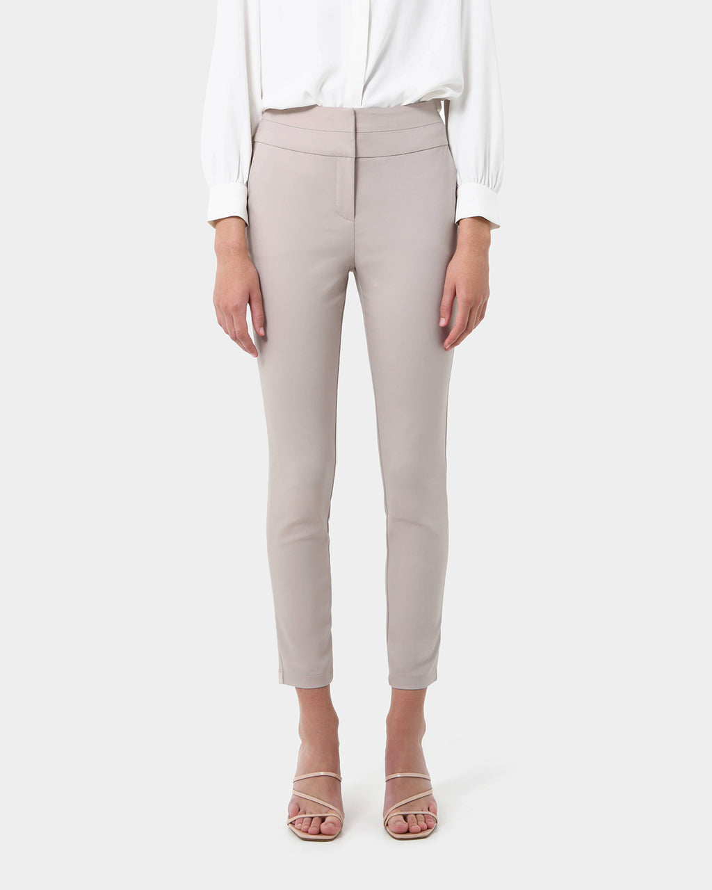Myah Double Waistband Pants in light grey — close-up view