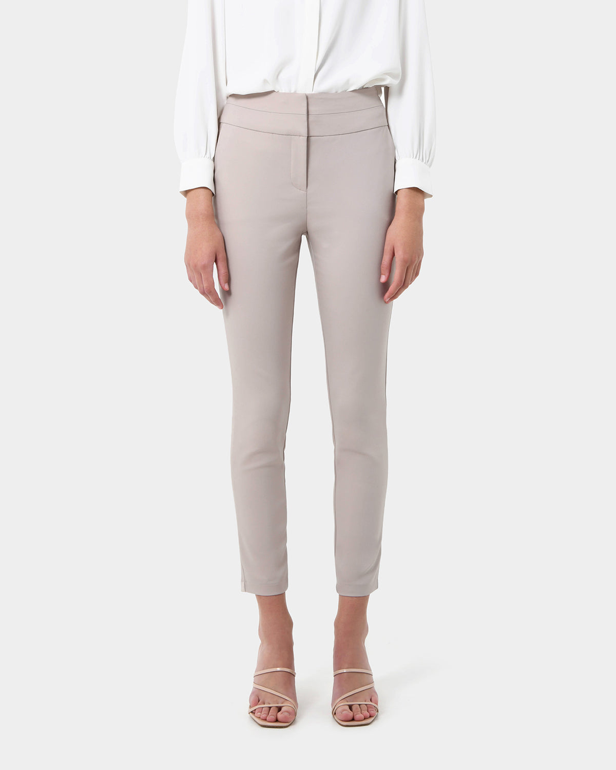 Myah Double Waistband Pants in light grey — close-up view