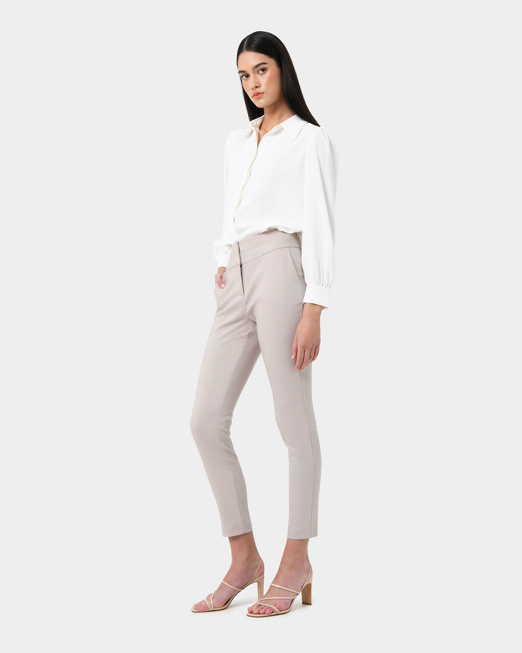 Myah Double Waistband Pants in light grey — side view 2