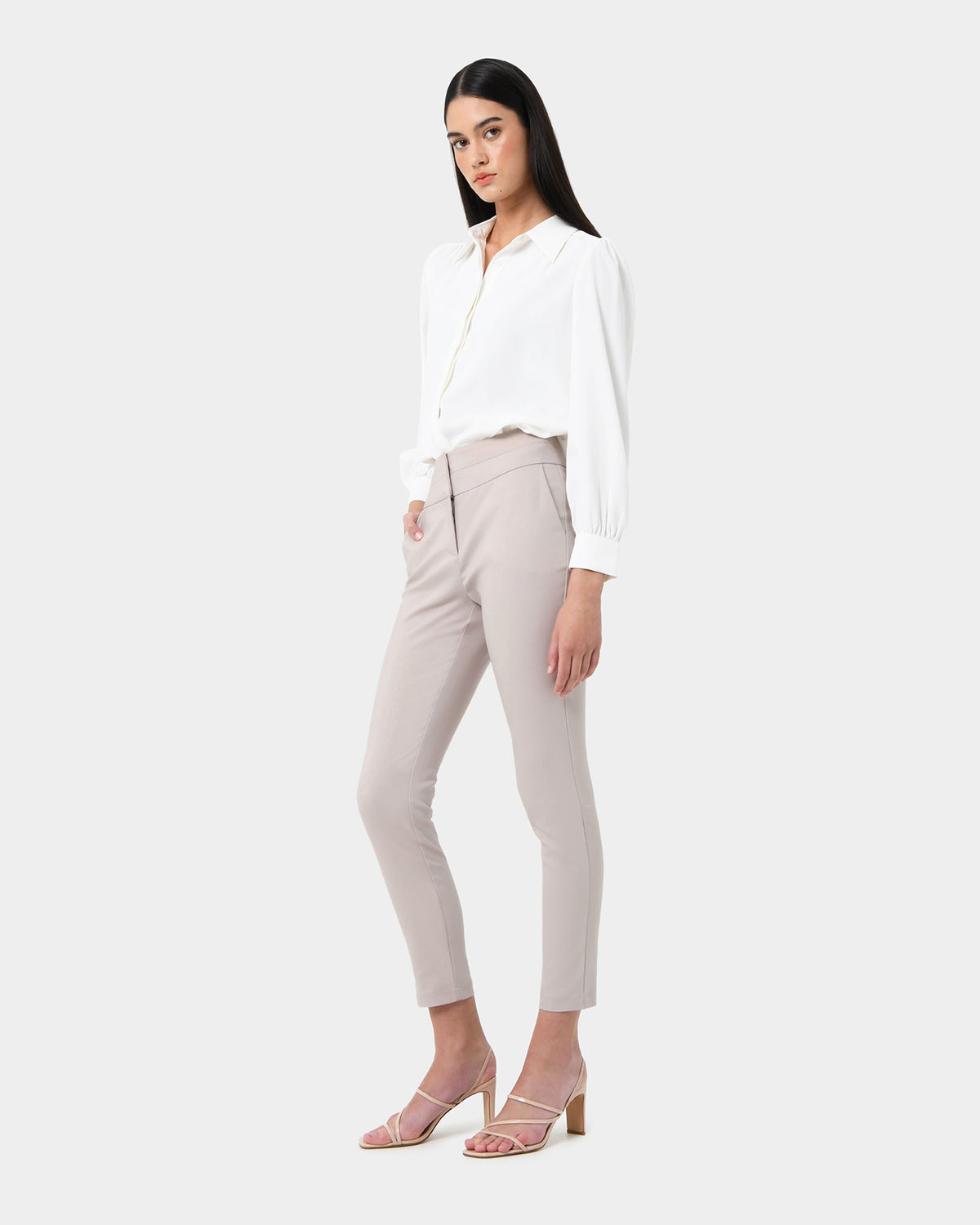 Myah Double Waistband Pants in light grey — side view 2