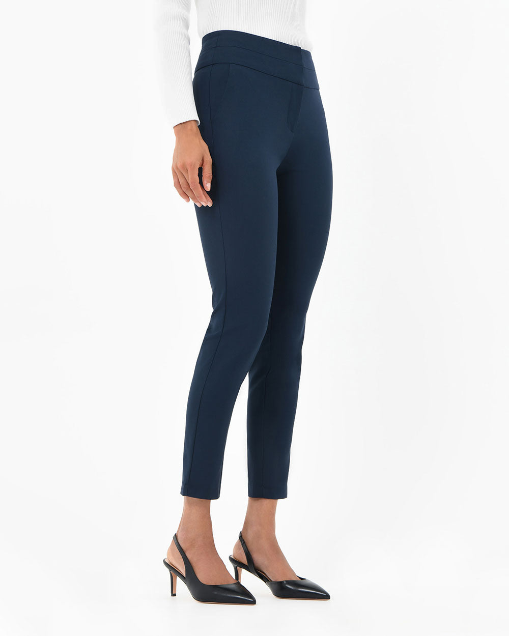 Myah Double Waistband Pants in navy — side view