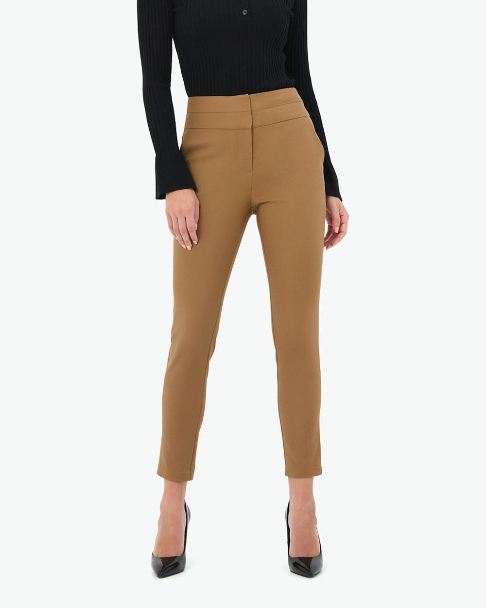Myah Double Waistband Pants in nutmeg — close-up view