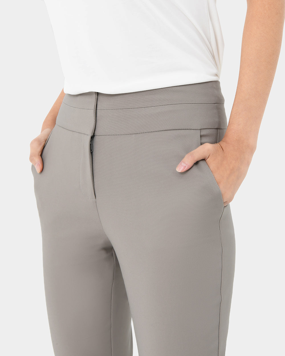 Myah Double Waistband Pants in stone — fabric detail