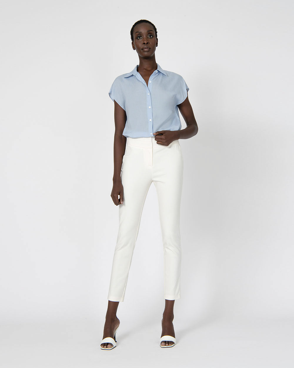 Maria High Waist Pants in ivory — full-length view
