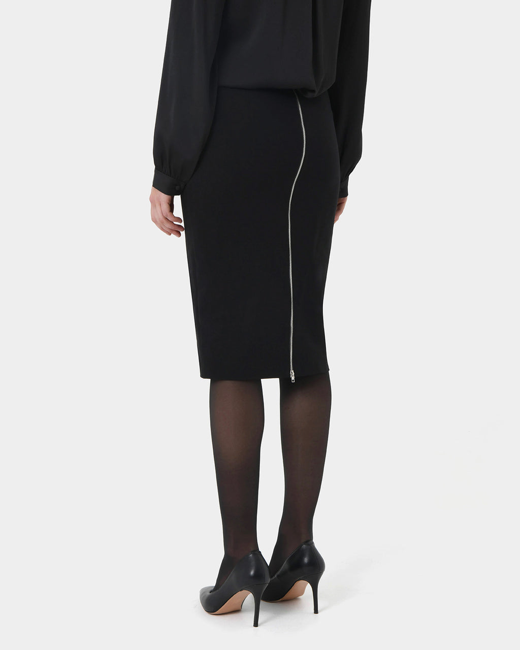Jayden Zipper Pencil Skirt in black — back view