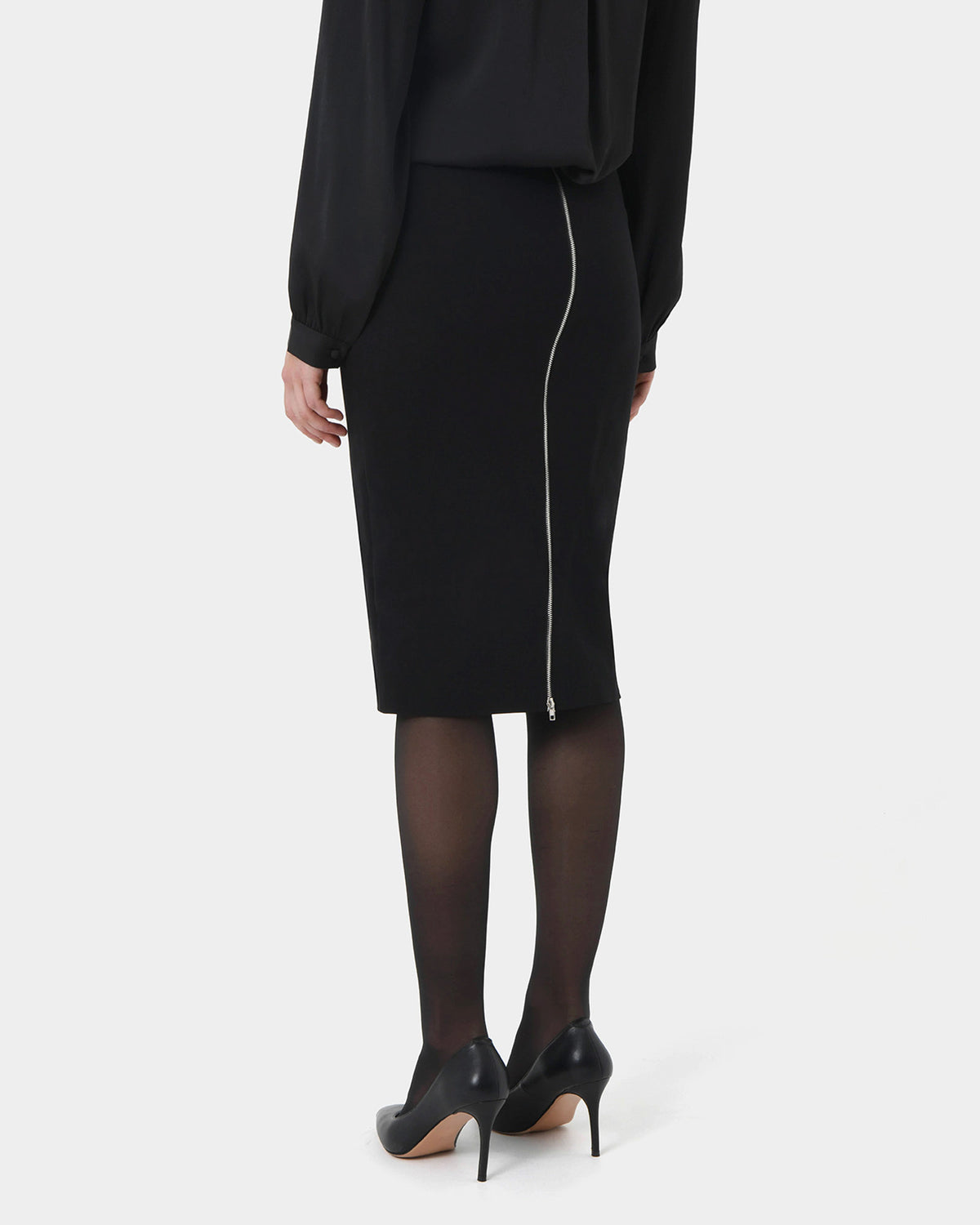 Jayden Zipper Pencil Skirt in black — back view