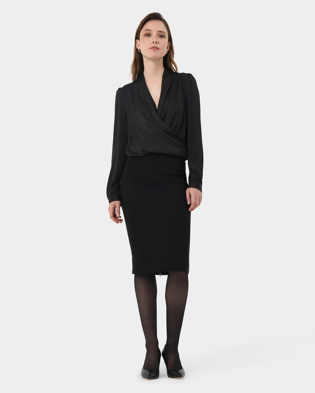 Jayden Zipper Pencil Skirt in black — full-length view