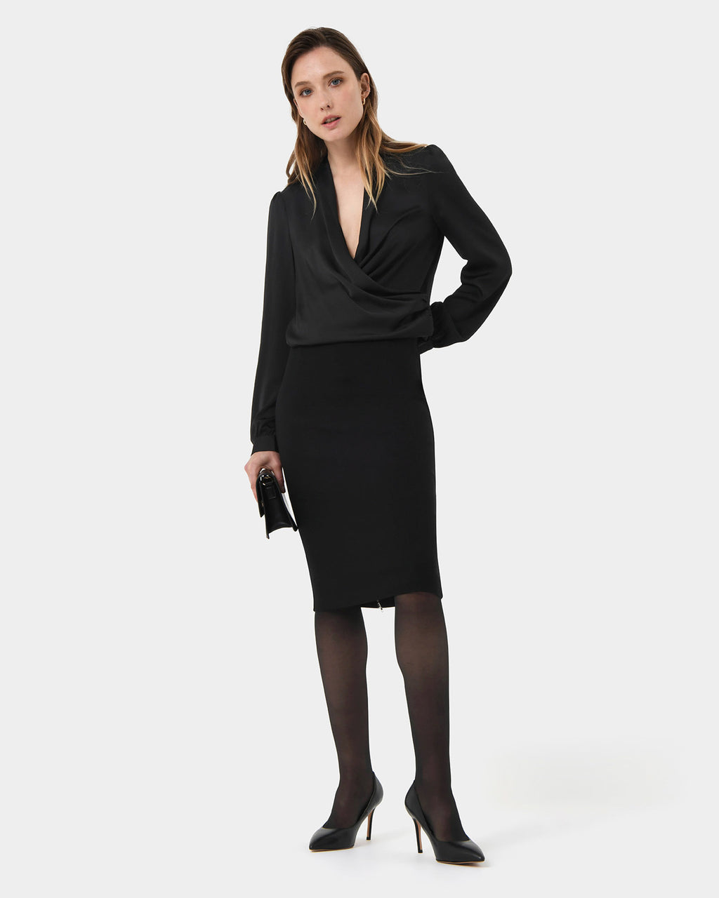 Jayden Zipper Pencil Skirt in black — full-length view 2
