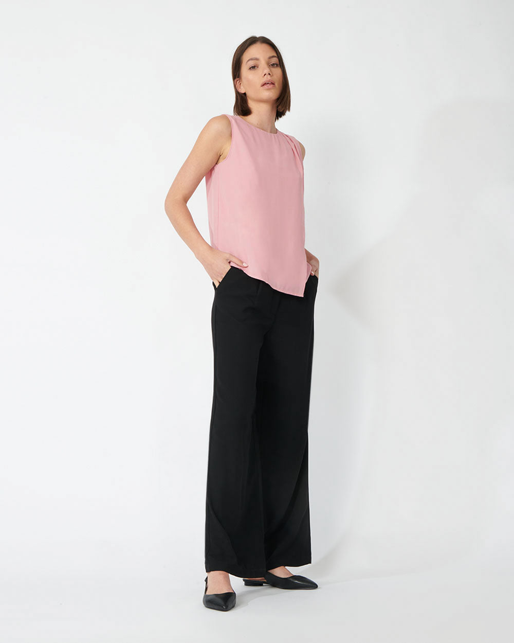 Leona Split Front Blouse in blush — full-length view 2