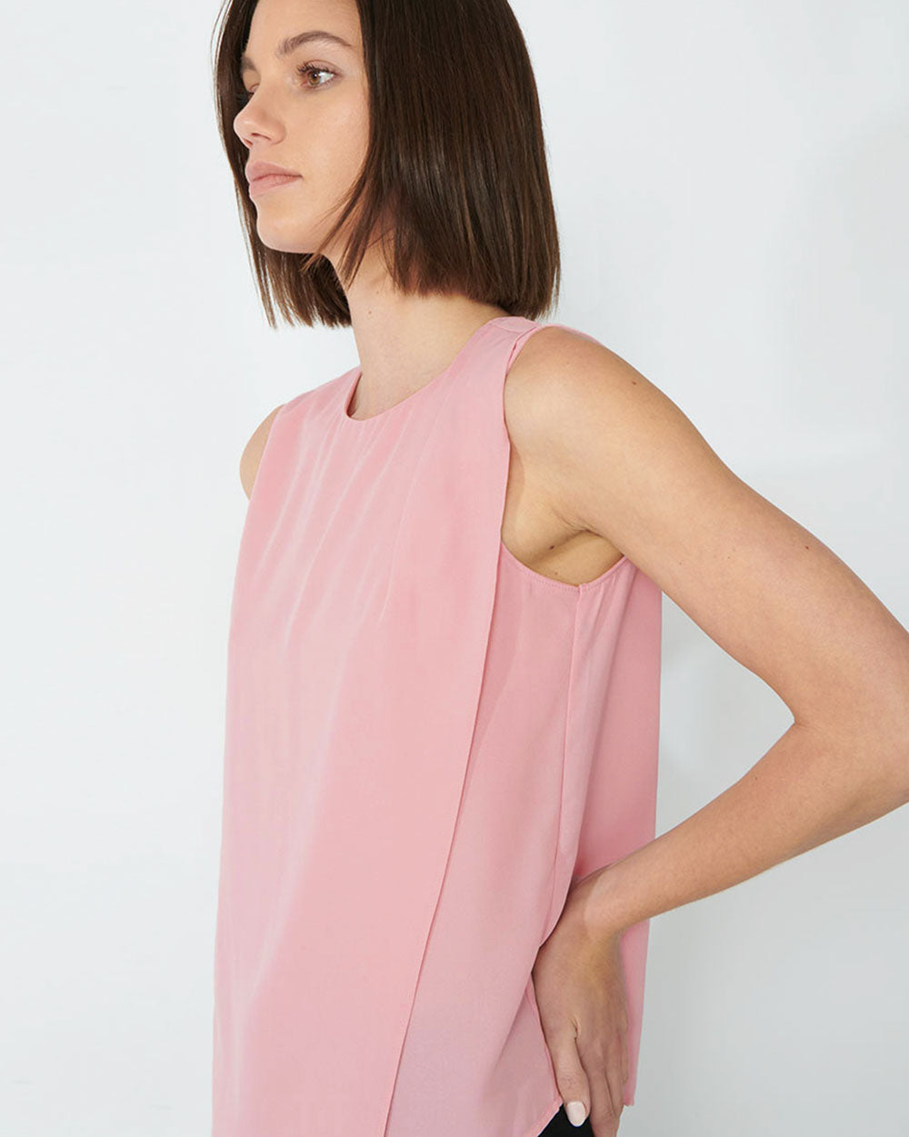 Leona Split Front Blouse in blush — side view