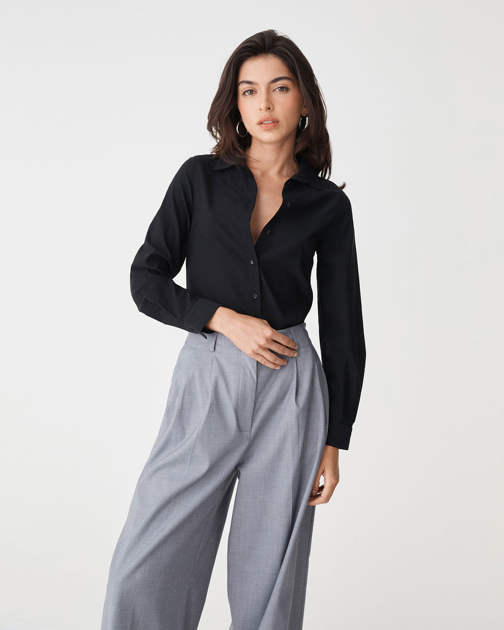 Morgan Collared Shirt in black — close-up view