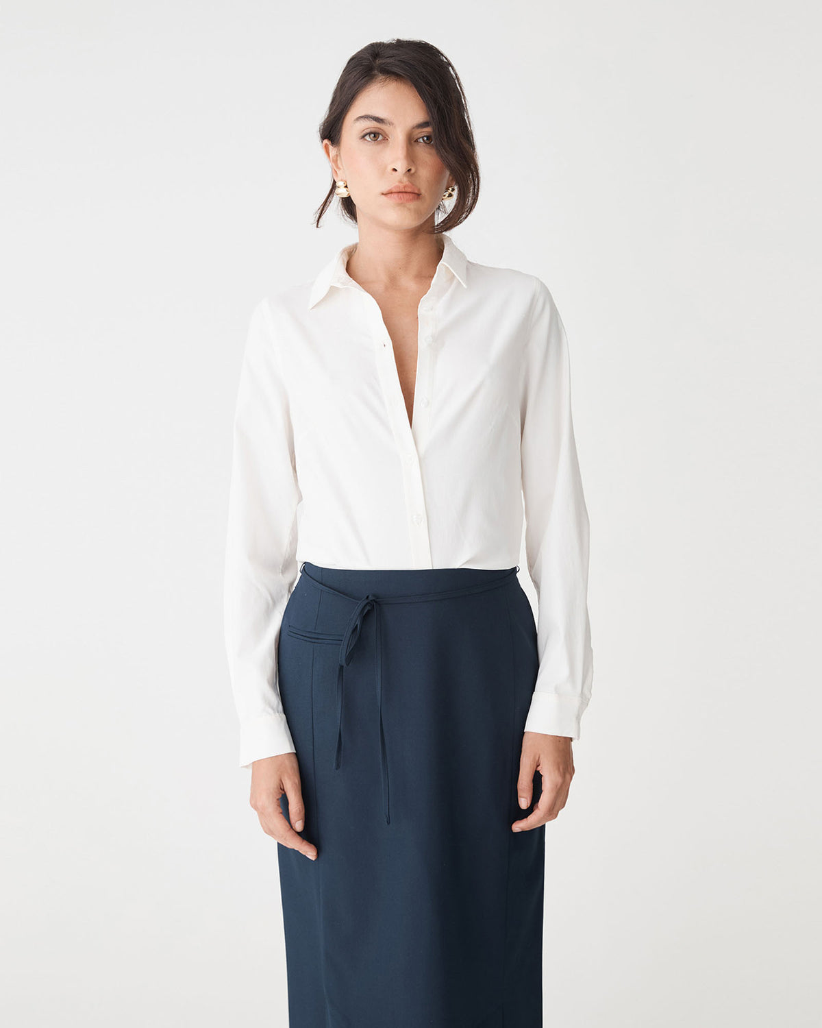 Morgan Collared Shirt in ivory — close-up view