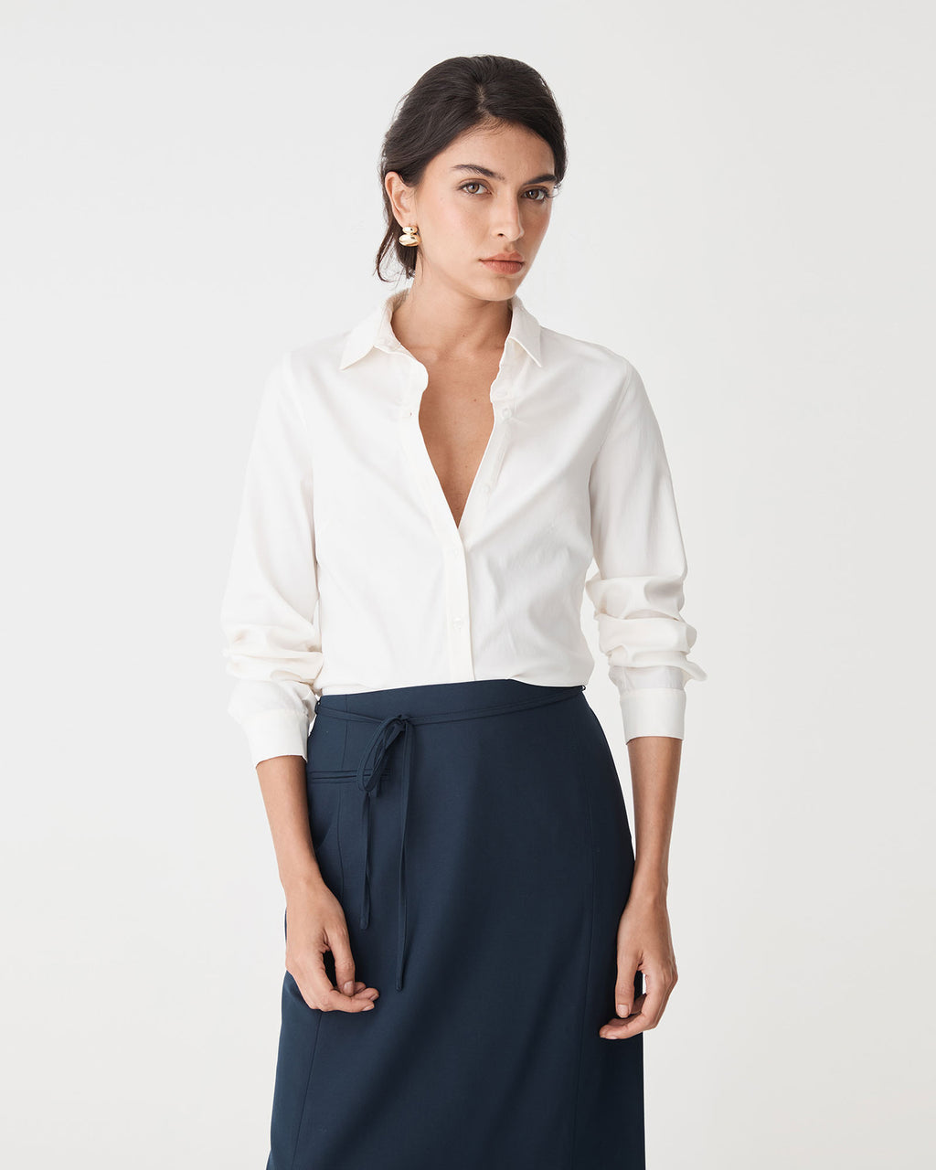 Morgan Collared Shirt in ivory — close-up view 2