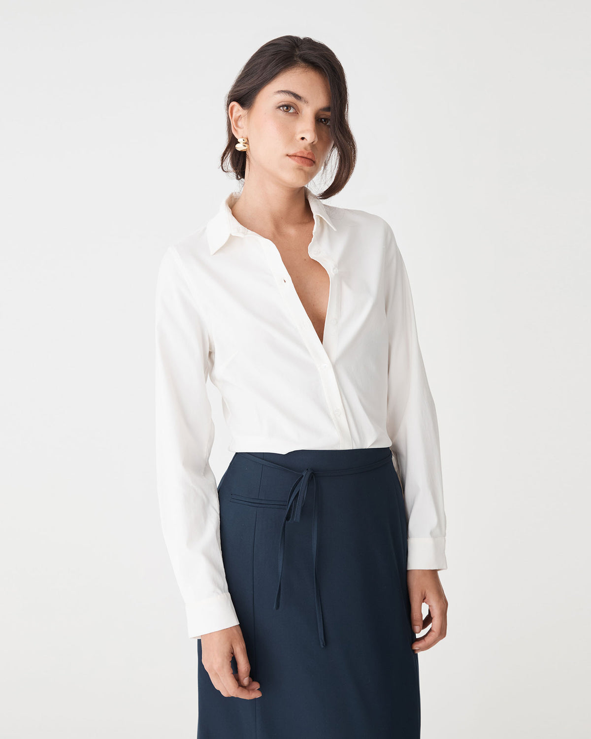 Morgan Collared Shirt in ivory — close-up view 3