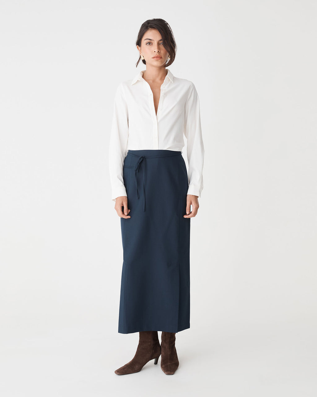 Morgan Collared Shirt in ivory — full-length view