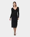 Amberly Tie Waist Knit Dress in black — full-length view