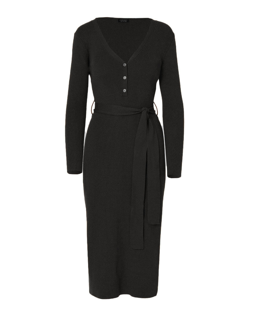 Amberly Tie Waist Knit Dress in black — product-only view