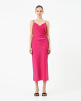 Staria Draped Camisole Dress in fuchsia — full-length view