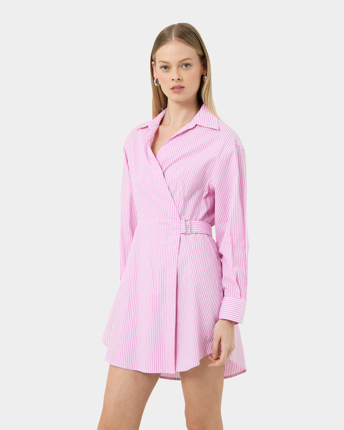 Manhattan Wrap Shirt Dress in pink — close-up view 2
