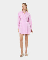 Manhattan Wrap Shirt Dress in pink — full-length view