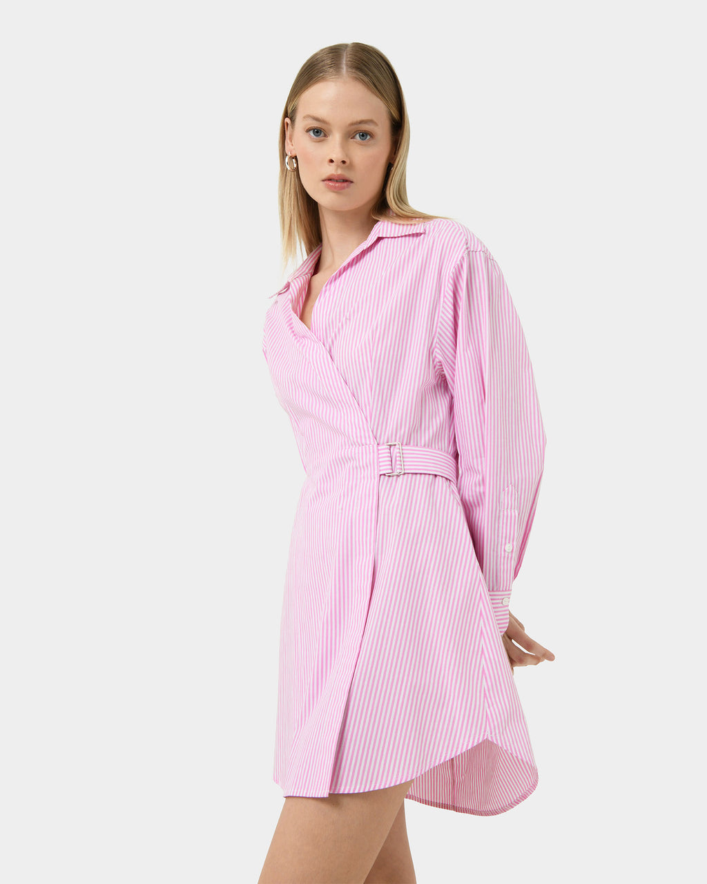 Manhattan Wrap Shirt Dress in pink — side view