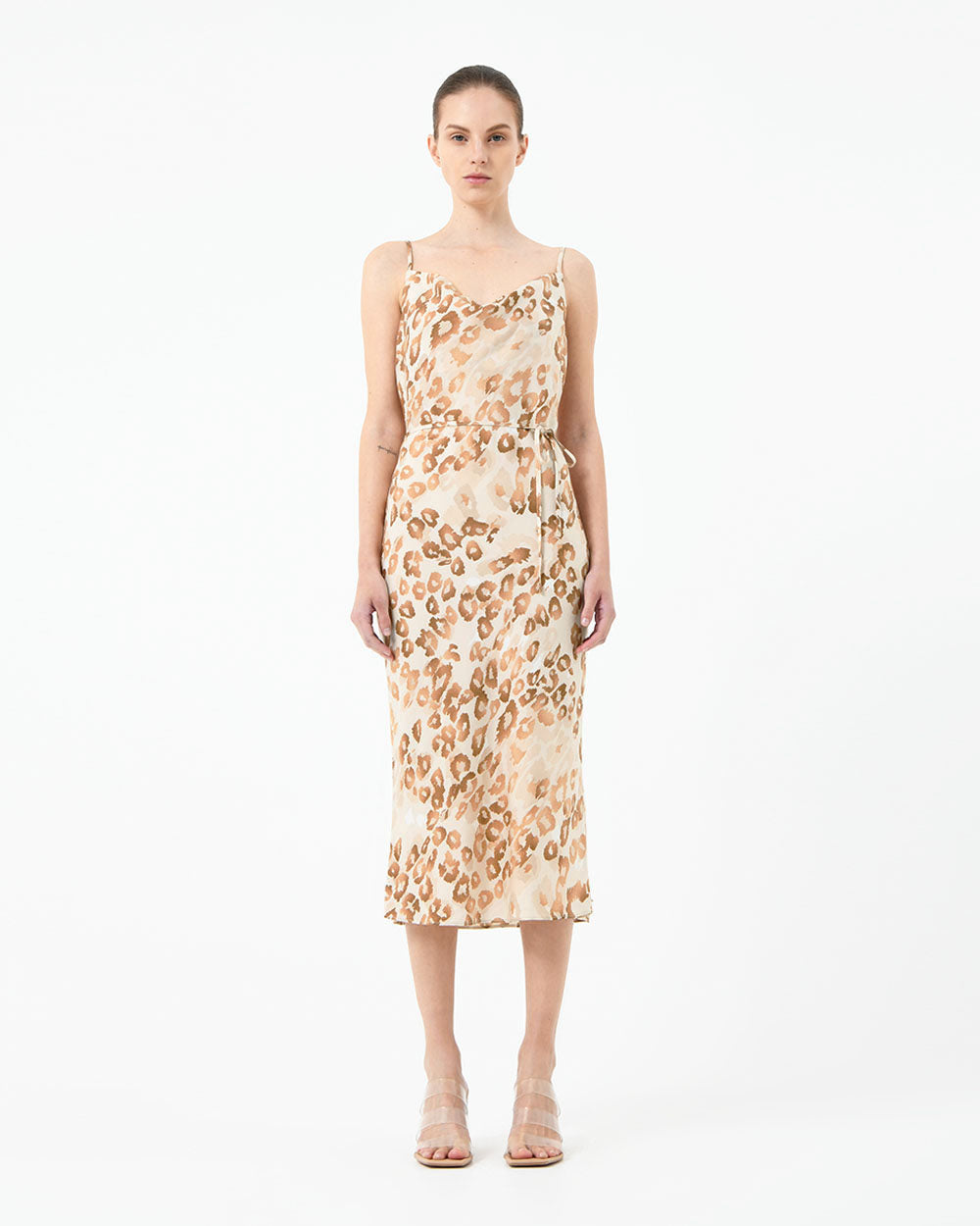 Madison Animal Print Dress in multi — full-length view