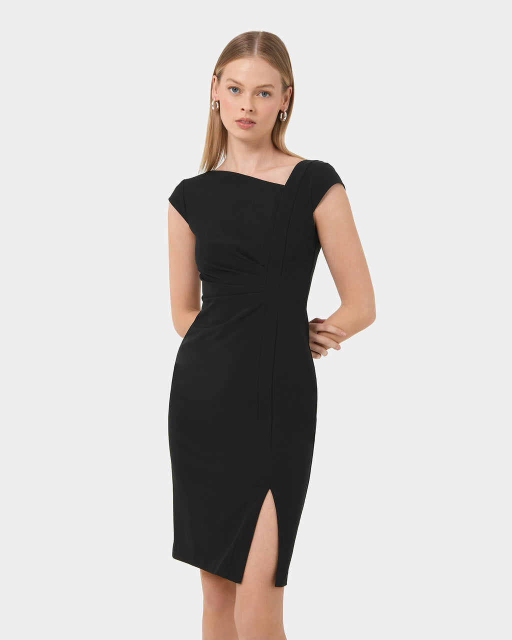New Kenzie Asymmetric Dress in black — close-up view