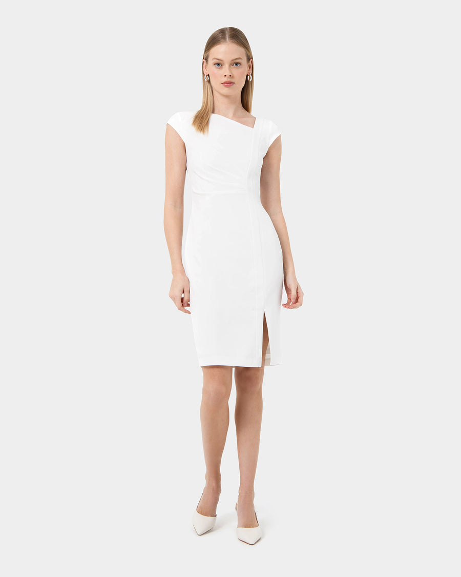New Kenzie Asymmetric Dress in ivory — full-length view