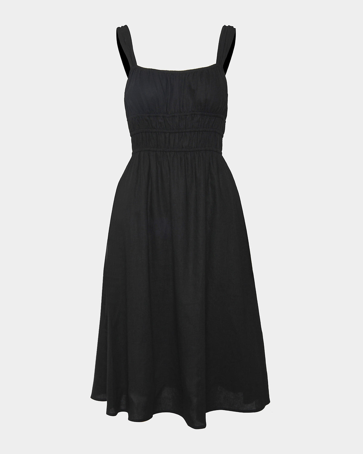 Solita Shirred Linen Dress in black — product-only view