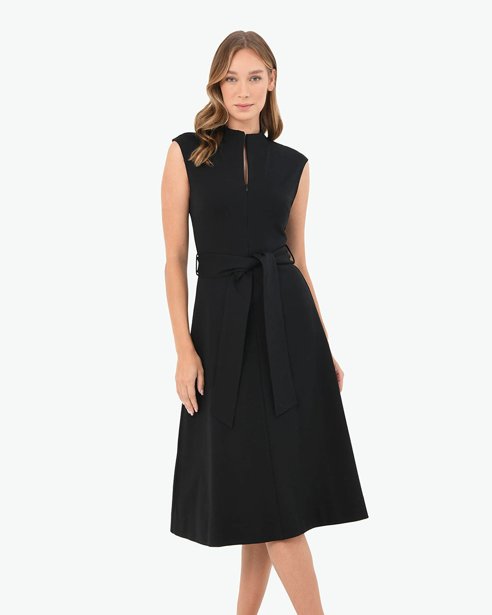 Wynter Ponte A-Line Dress in black — close-up view