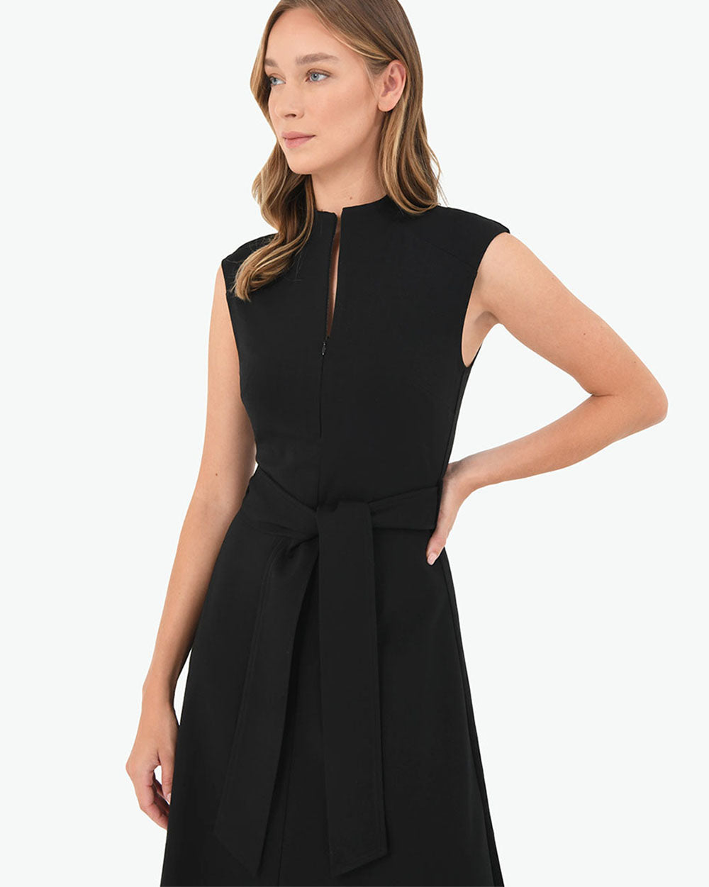 Wynter Ponte A-Line Dress in black — close-up view 2