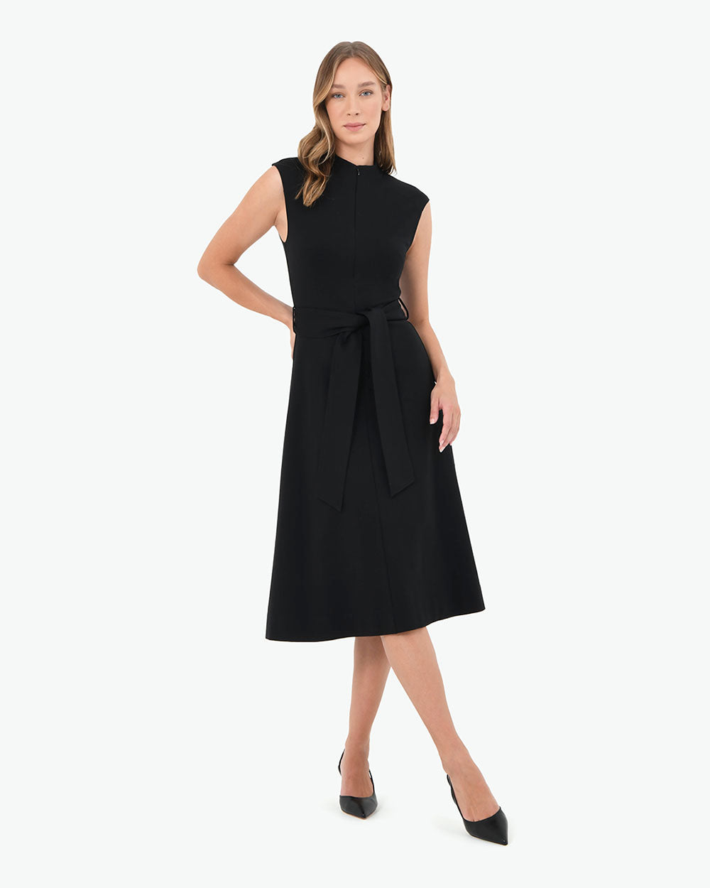 Wynter Ponte A-Line Dress in black — full-length view 2