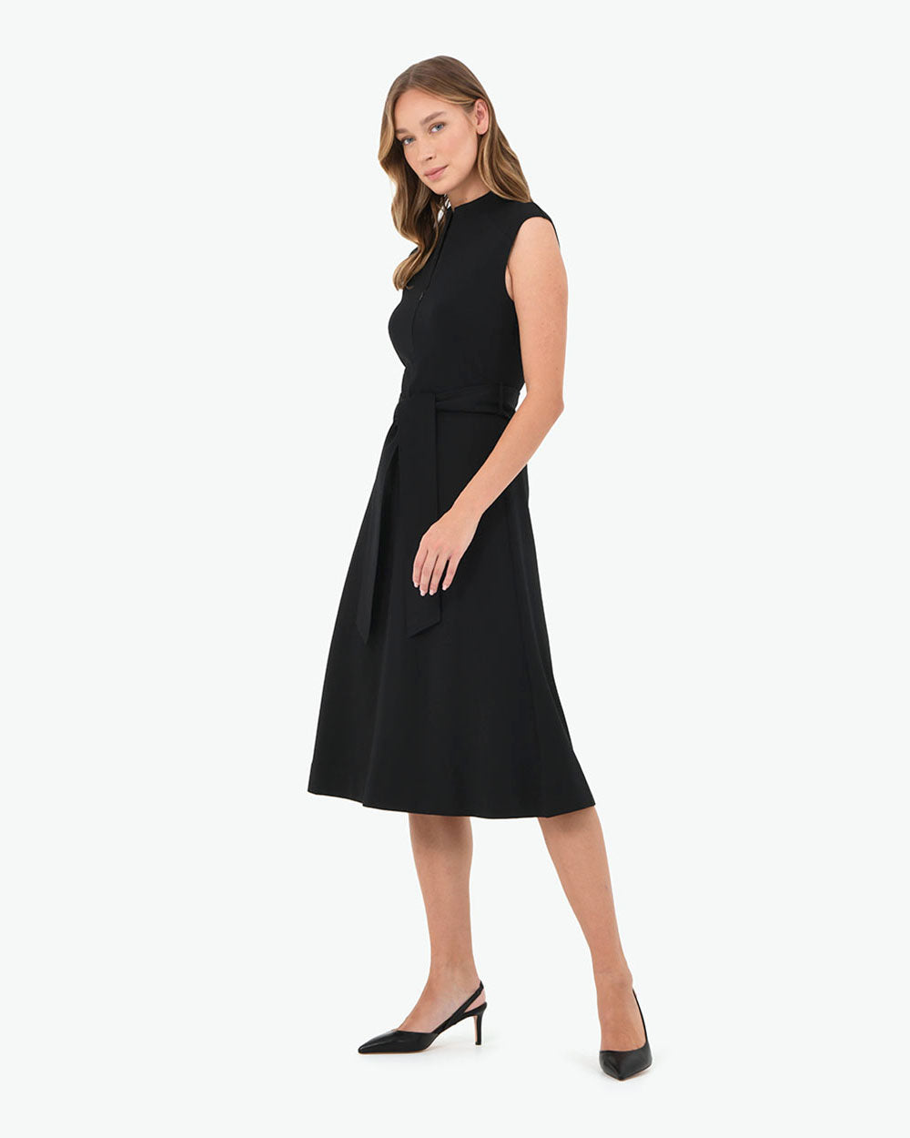 Wynter Ponte A-Line Dress in black — side view