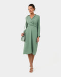 Elaine Twisted Tie Front Dress in green — full-length view