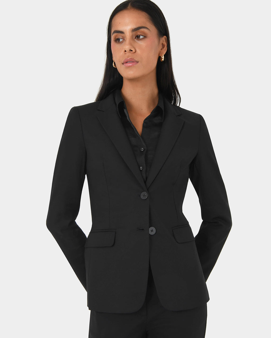 Lauren Single Breasted Jacket in black — close-up view
