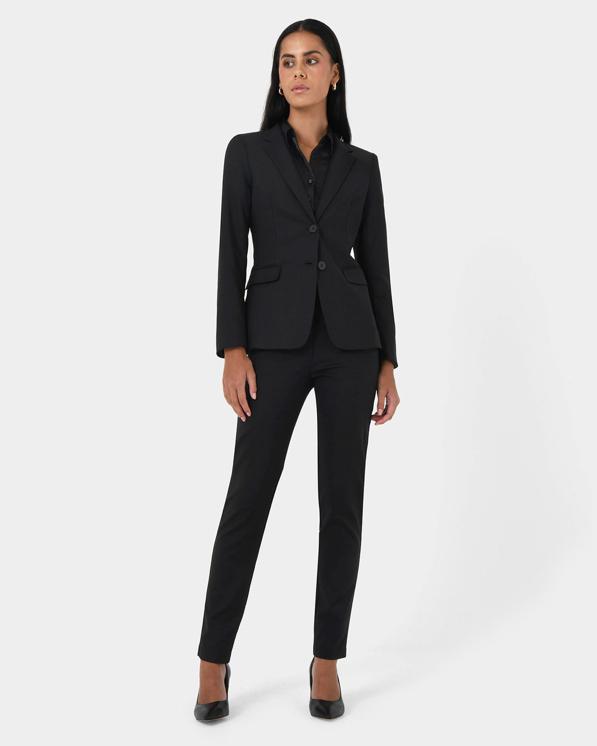 Lauren Single Breasted Jacket in black — full-length view