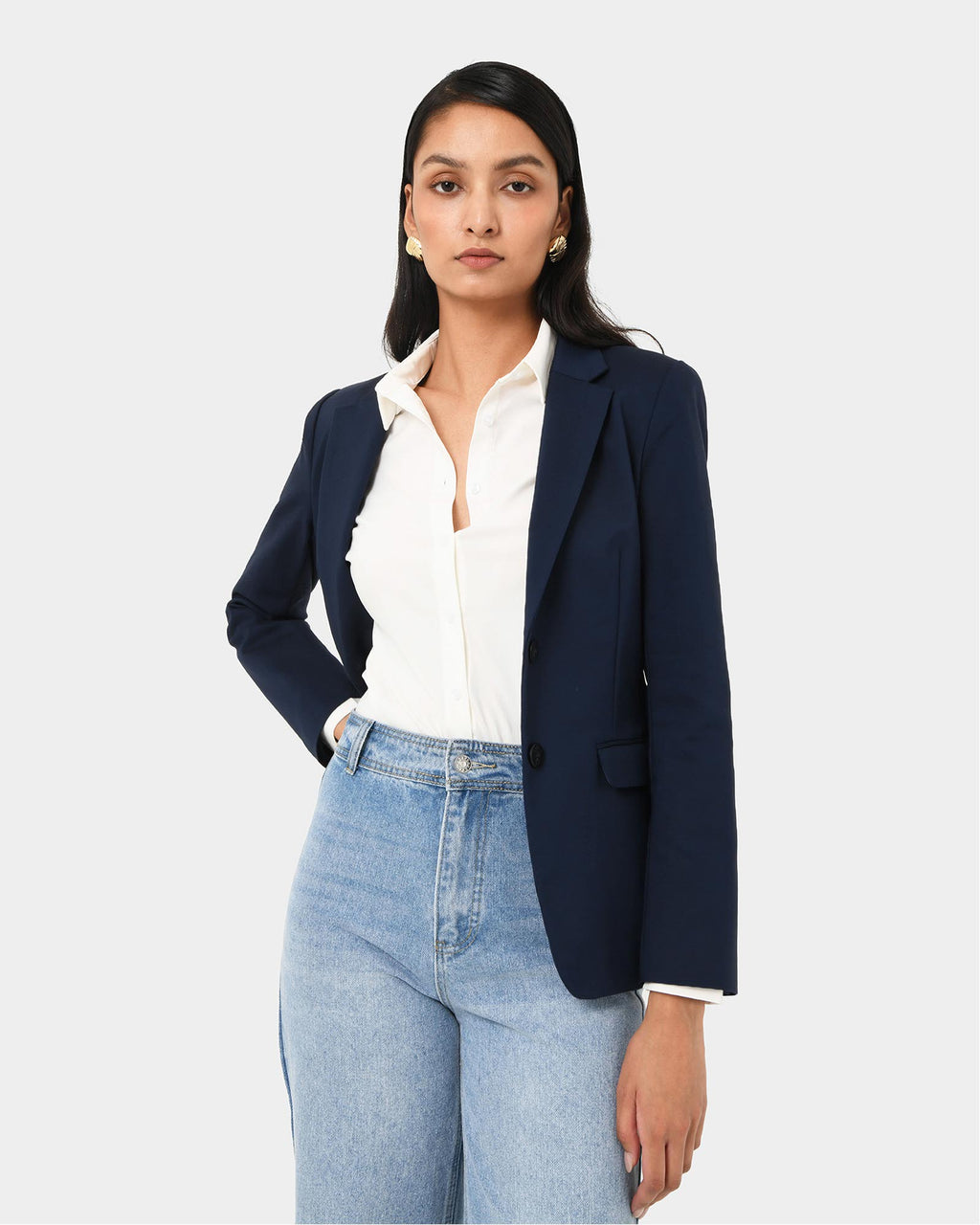 Lauren Single Breasted Jacket in midnight — close-up view