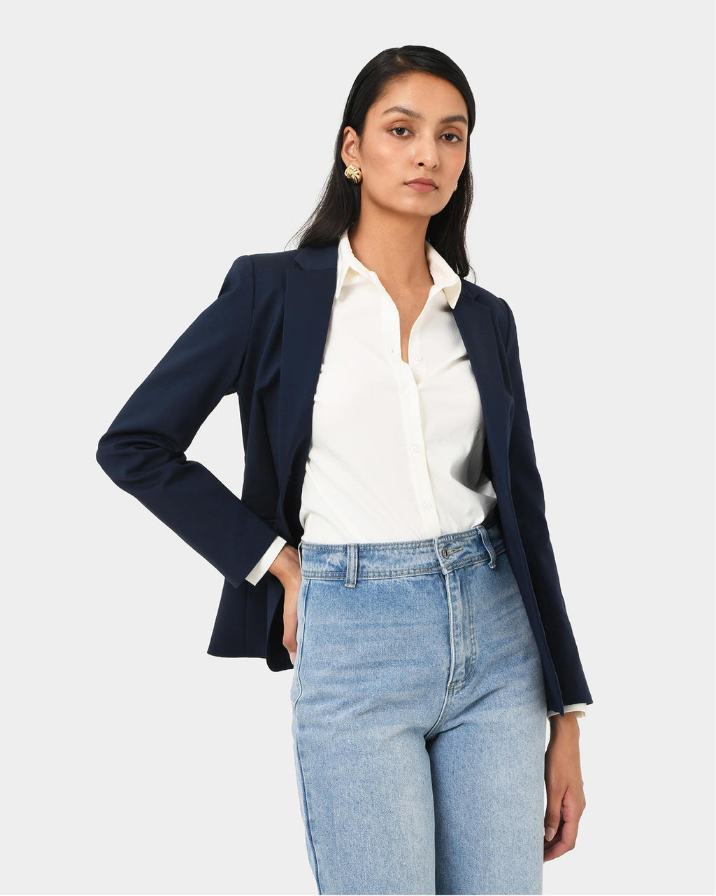 Lauren Single Breasted Jacket in midnight — close-up view 2