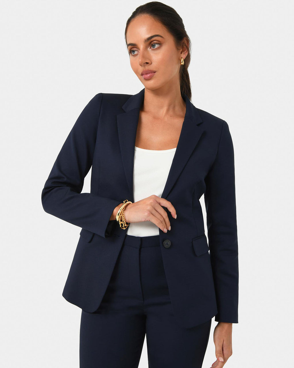 Lauren Single Breasted Jacket in navy — close-up view