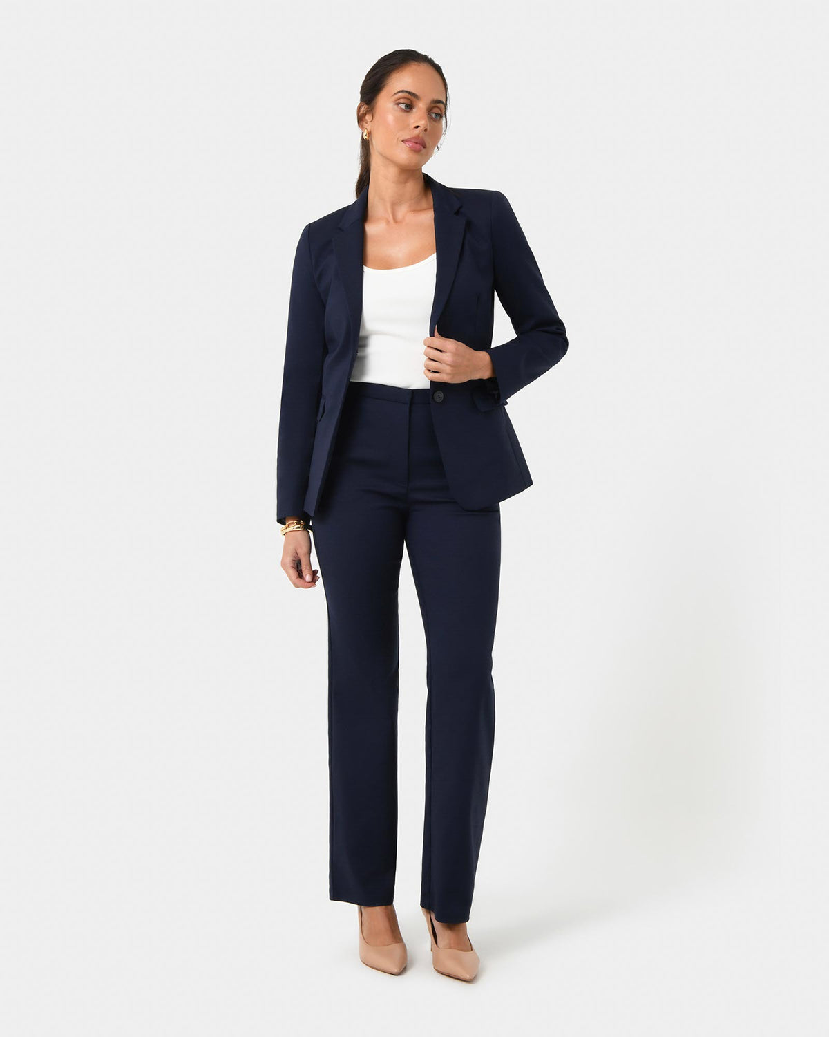 Lauren Single Breasted Jacket in navy — full-length view