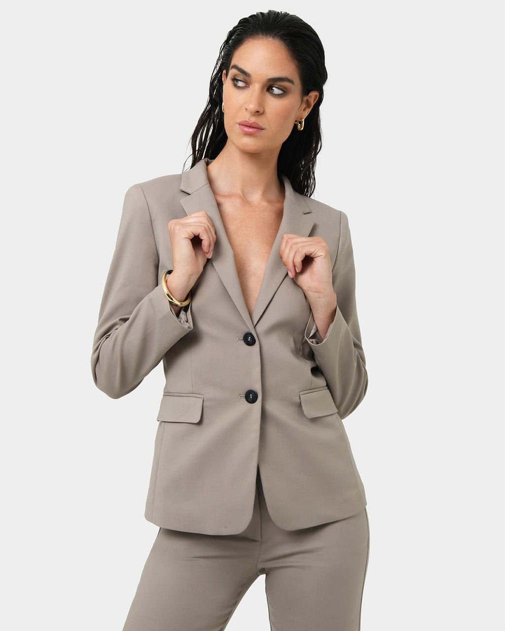 Lauren Single Breasted Jacket in stone — close-up view