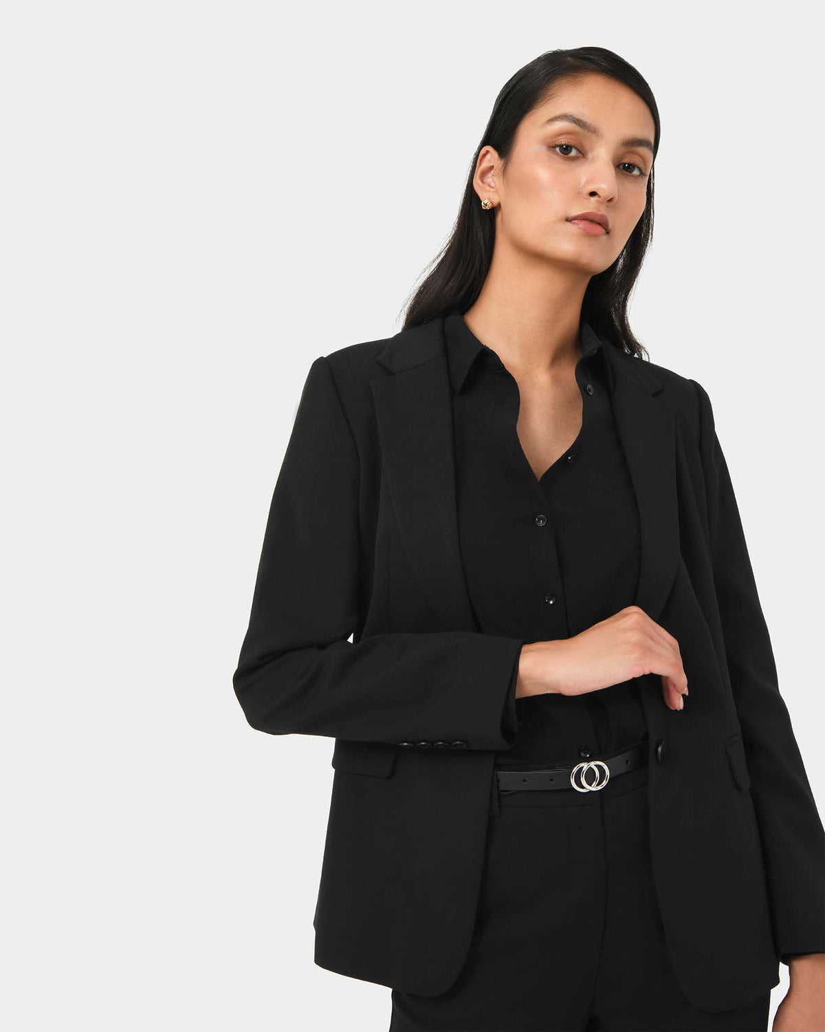 Karlie Single Breasted Blazer in black — close-up view 2