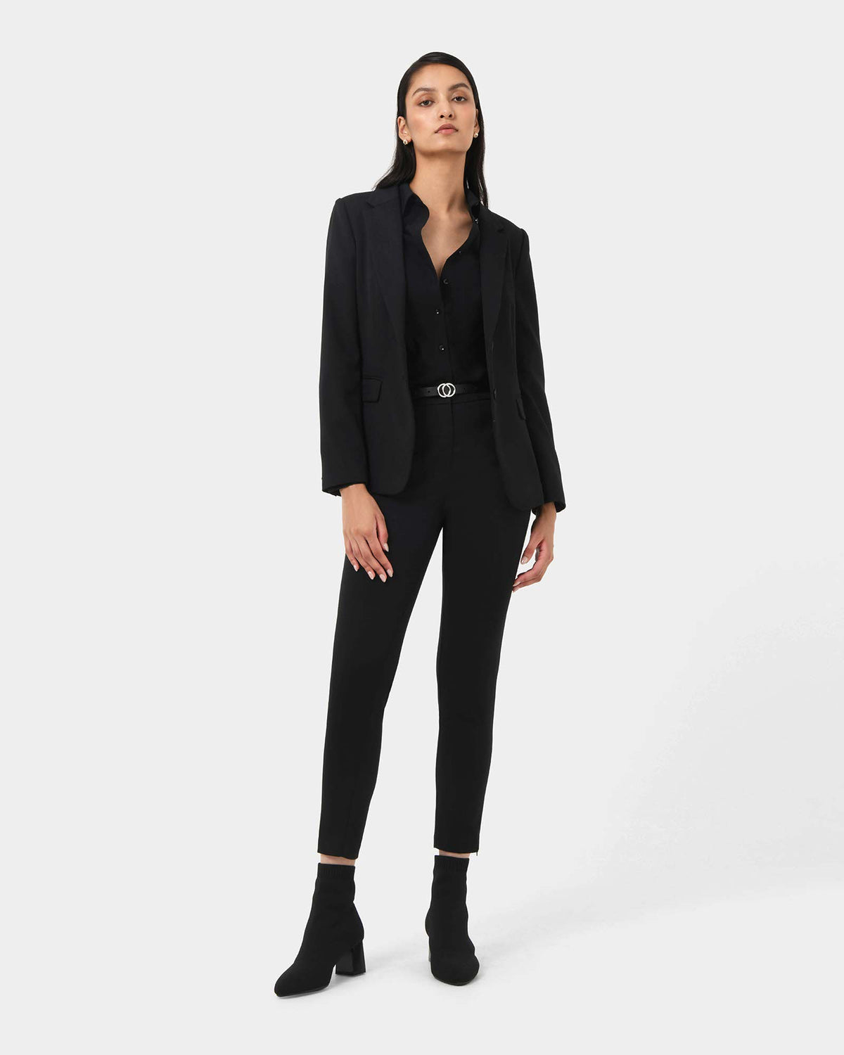 Karlie Single Breasted Blazer in black — full-length view