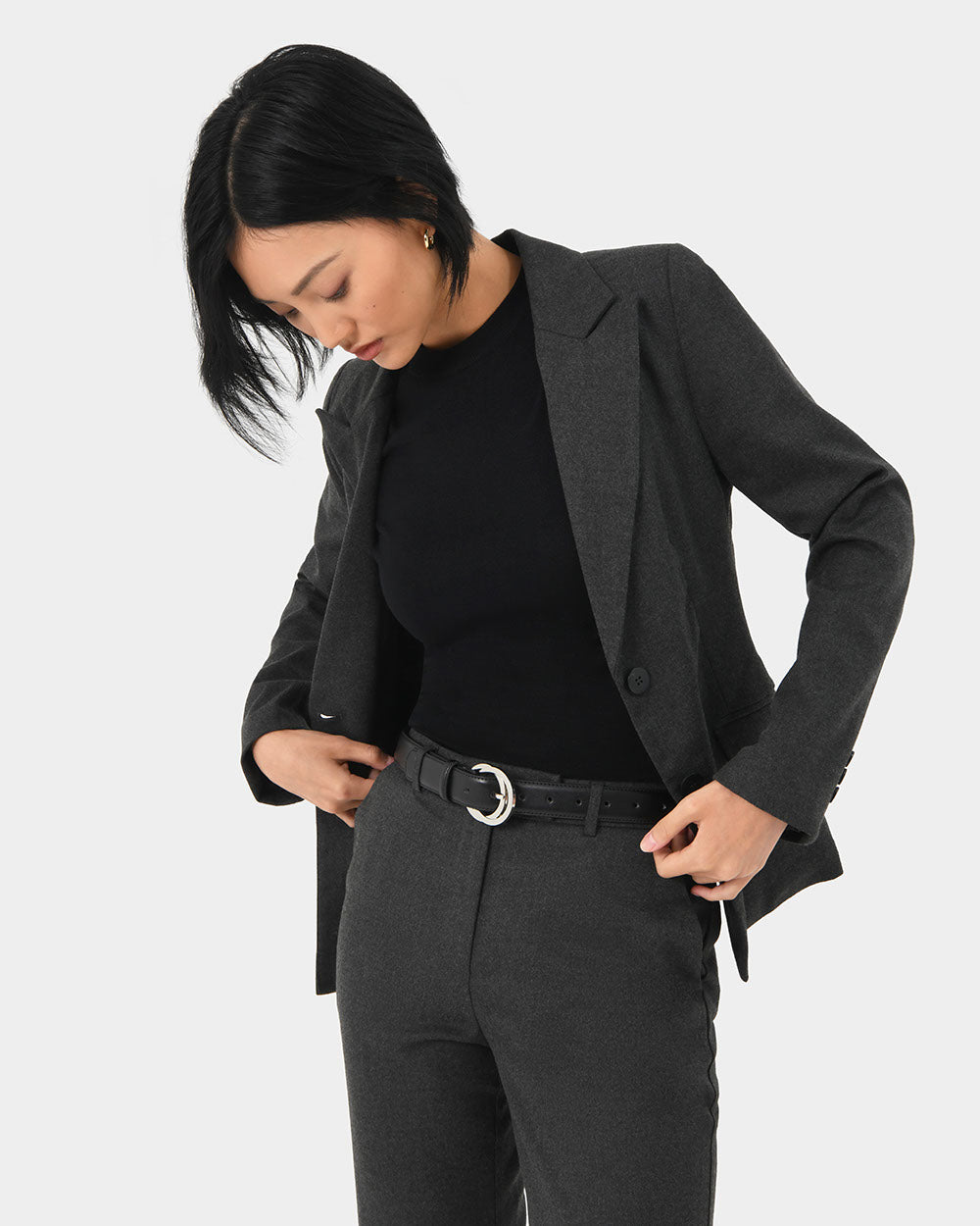 Reign Single Breasted Blazer in charcoal — close-up view 2