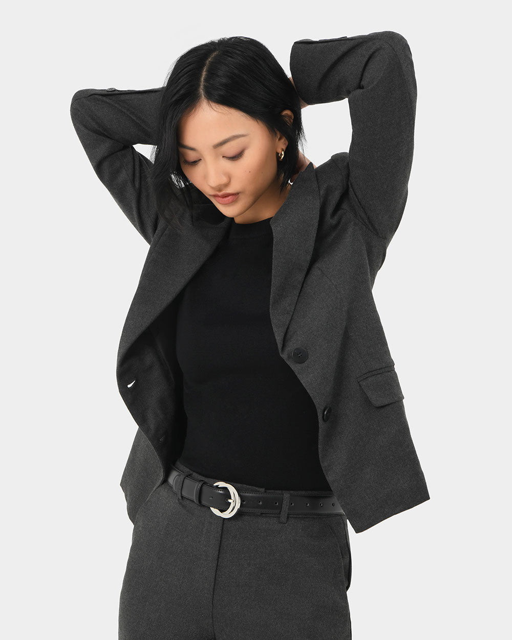 Reign Single Breasted Blazer in charcoal — close-up view 3