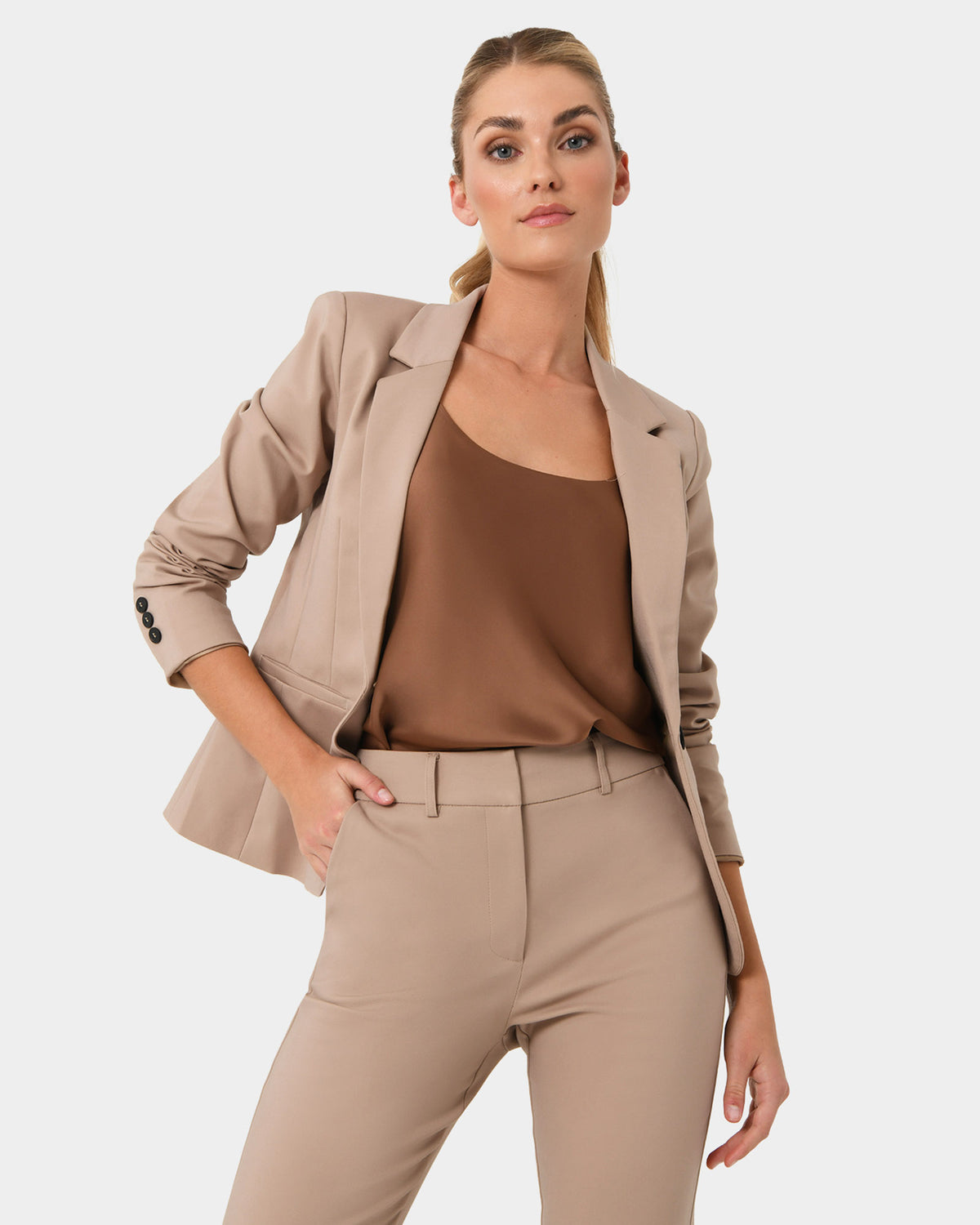 Safira Suit Jacket in birch — close-up view 2
