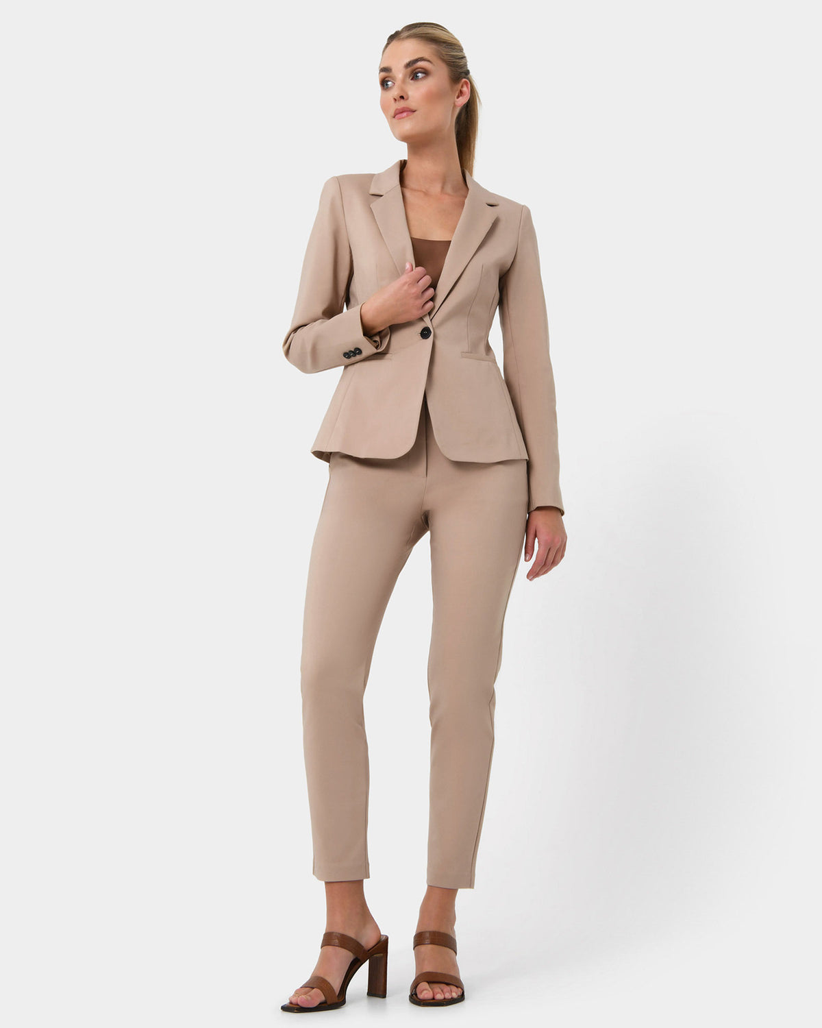 Safira Suit Jacket in birch — full-length view