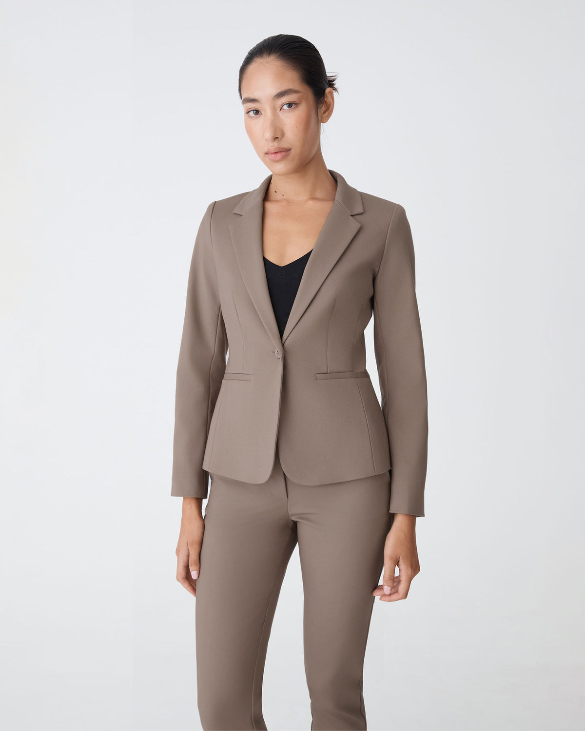 Safira Suit Jacket in walnut — close-up view 2