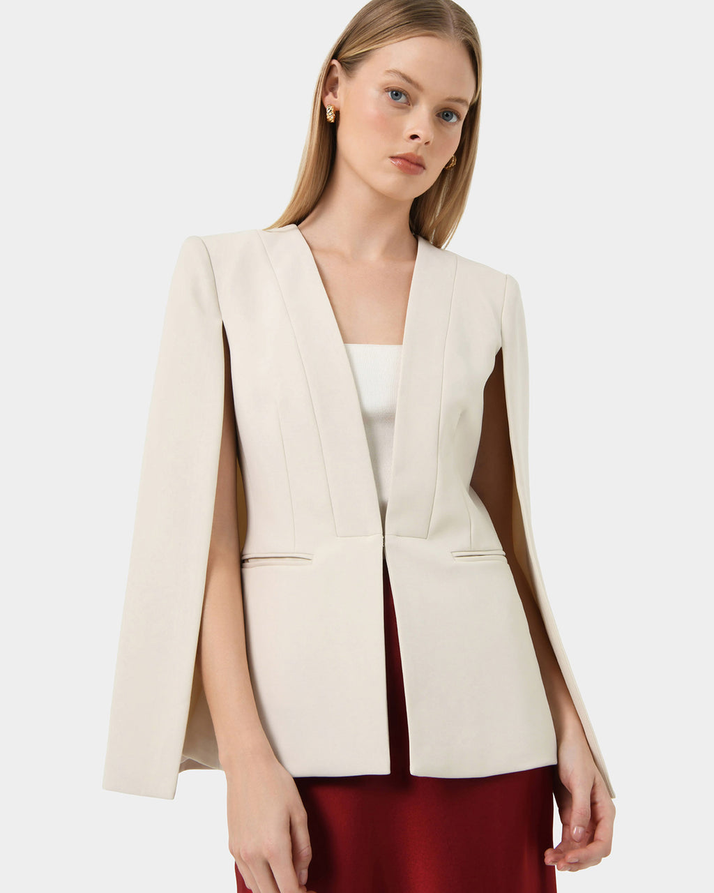 Christina 2 Cape Jacket in pale nude — close-up view