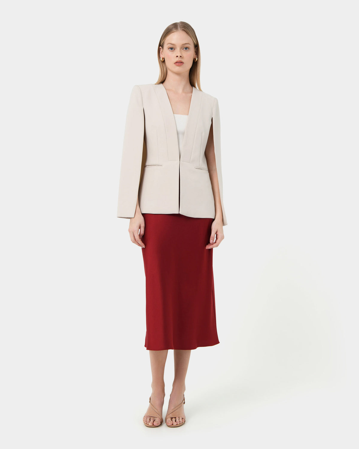 Christina 2 Cape Jacket in pale nude — full-length view